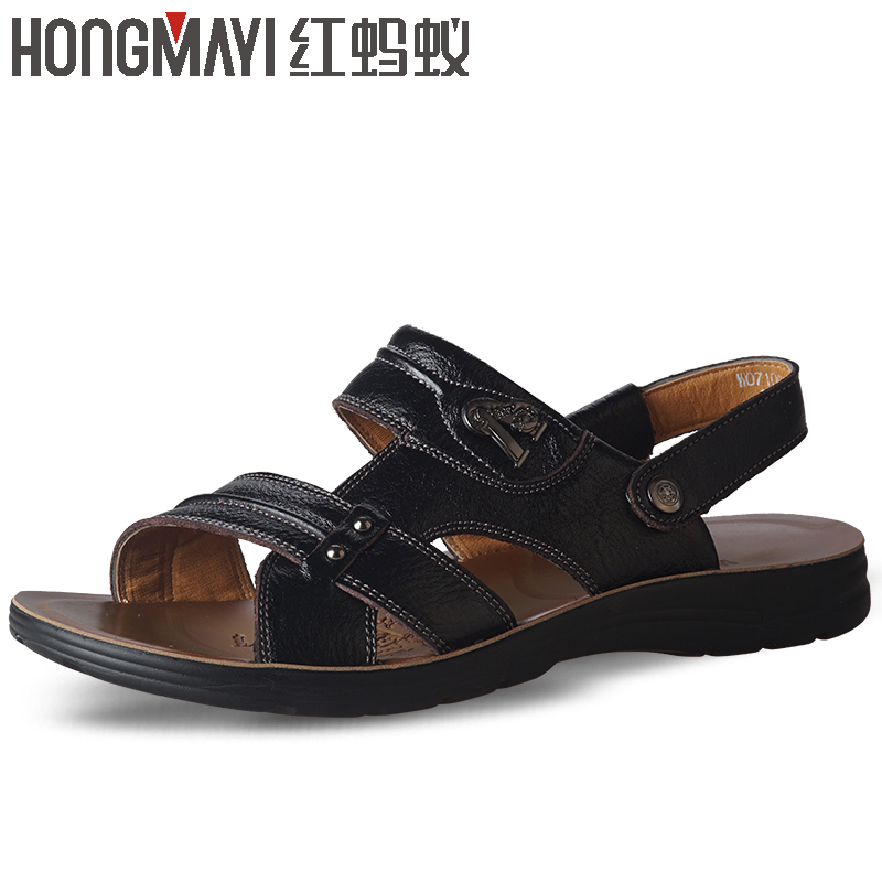 红蚂蚁w071002凉鞋防滑耐磨透气舒适平跟户外休闲露趾沙滩鞋拖鞋