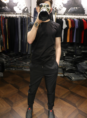 推荐欧洲暗黑前素后炫十字架刺皮印多元素黑白2色丝光棉短袖T恤男