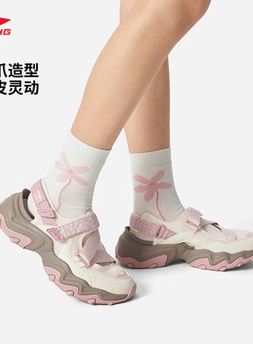 李宁凉鞋女鞋2025夏季新品猫爪SANDAL潮流柔软舒适魔术贴休闲凉鞋