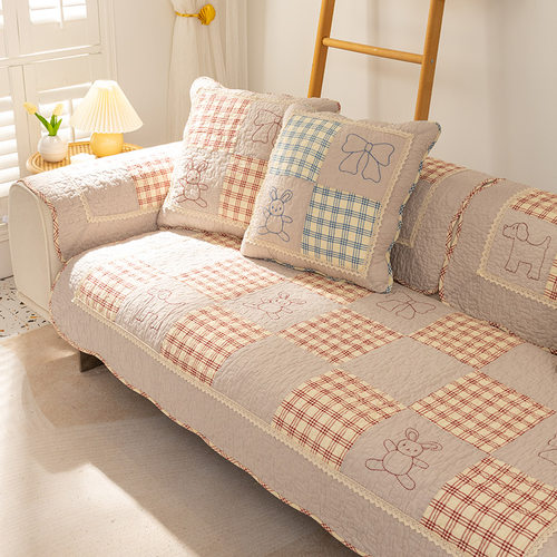 四季通用防滑纯棉简约风沙发套罩