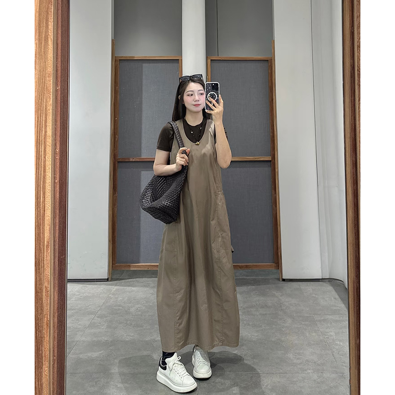 简约工装无袖宽松背心连衣裙