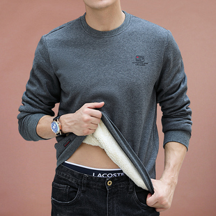 加绒加厚男装 春秋季 上衣外套男潮 宽松卫衣男士 羊羔绒保暖圆领大码