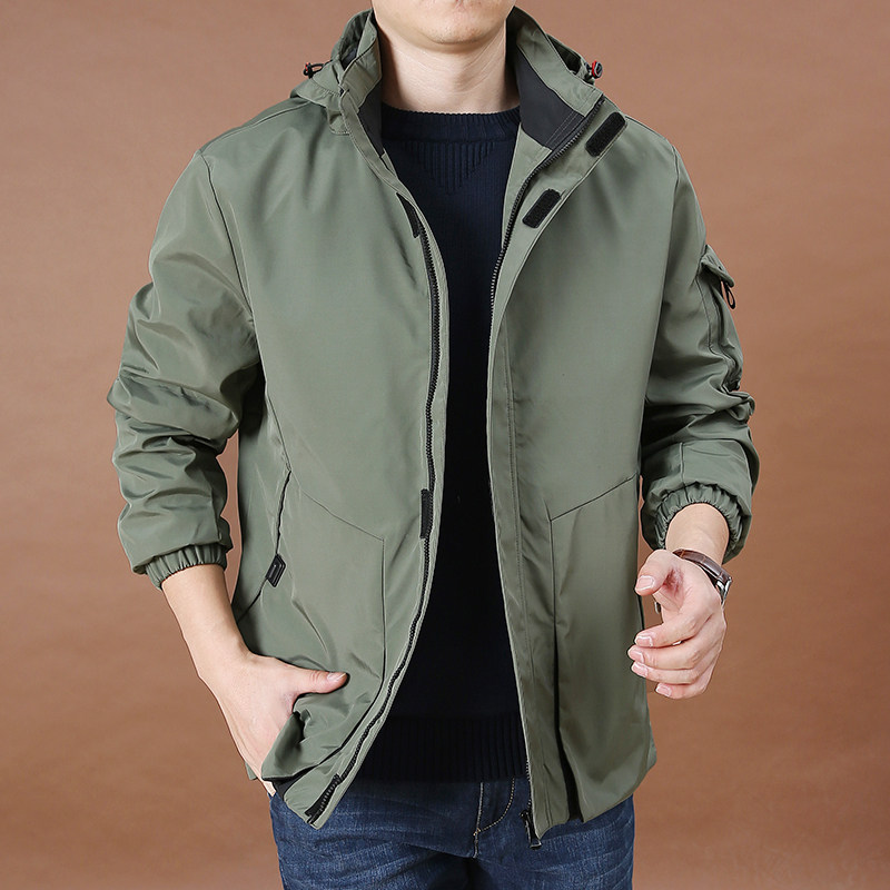 春季男士宽松工装夹克衫大码休闲男装户外登山冲锋上衣秋装外套