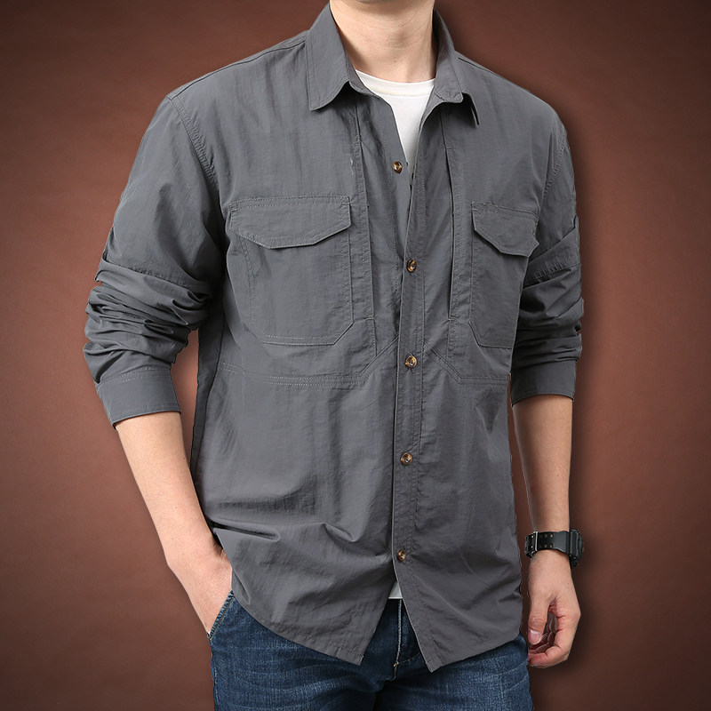 速干长袖衬衫男春秋季男士大码宽松工装衬衣男时尚帅气男上衣服潮,男装,衬衫,淘宝优惠券,粉丝福利购,淘宝优惠卷