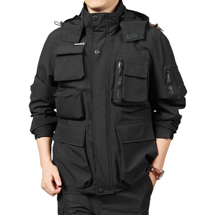 户外多口袋工装冲锋衣男士秋季防水运动夹克大码宽松机能风外套潮
