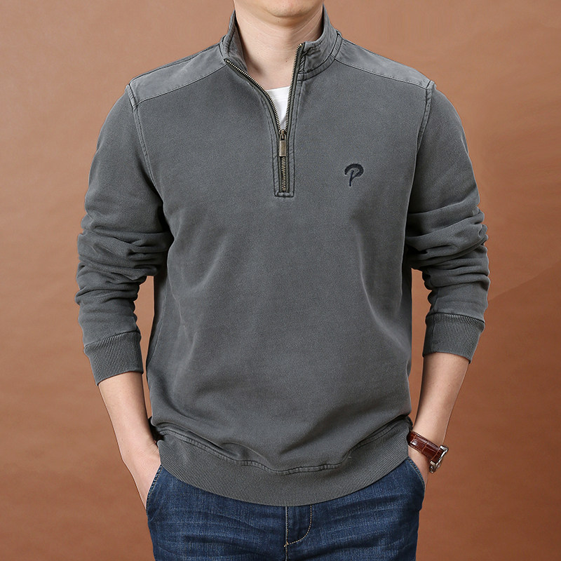 2026春季大码宽松卫衣男半拉链立领外套时尚休闲纯棉商务打底衫潮