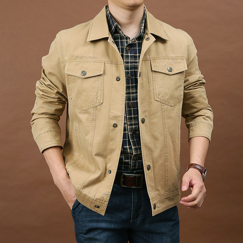 春季多袋商务休闲翻领纯棉外套