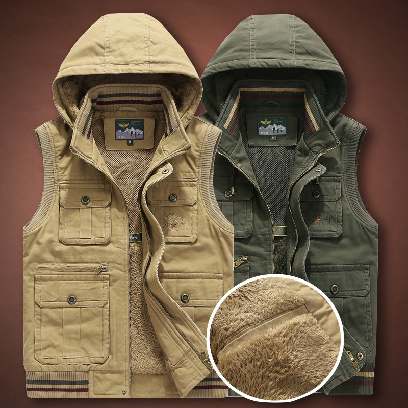 2025冬季加绒加厚保暖纯棉马夹男大码宽松男外套时尚多袋工装背心