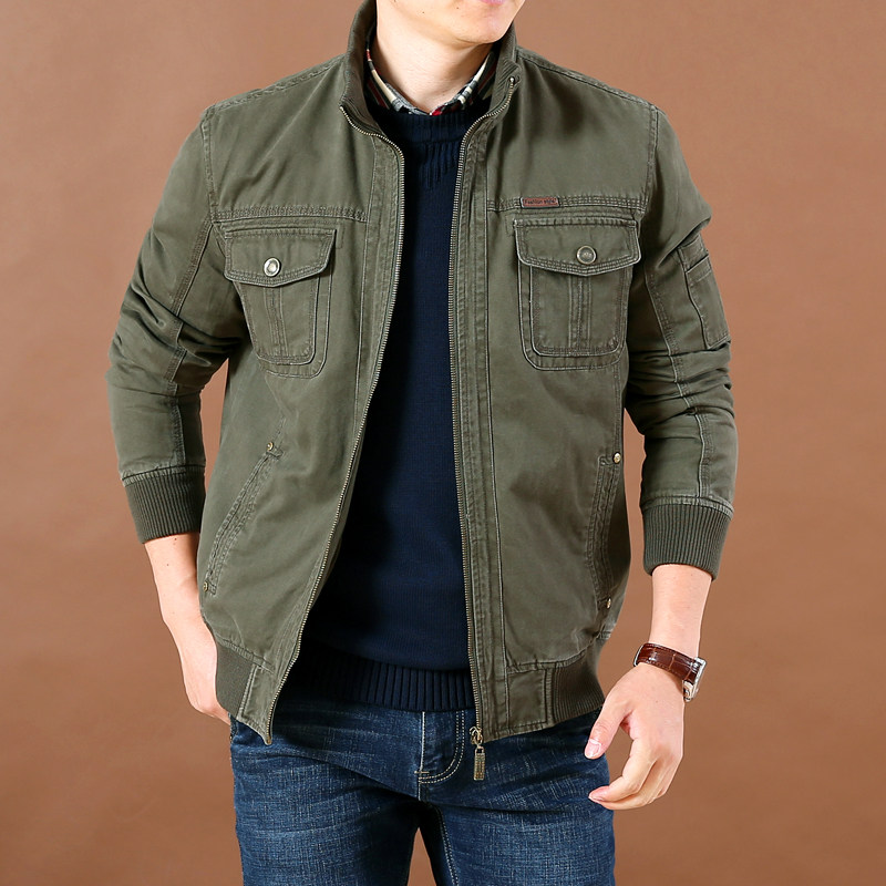[断码]秋季薄款短款立领单夹克男士大码宽松多袋工装休闲外套茄克