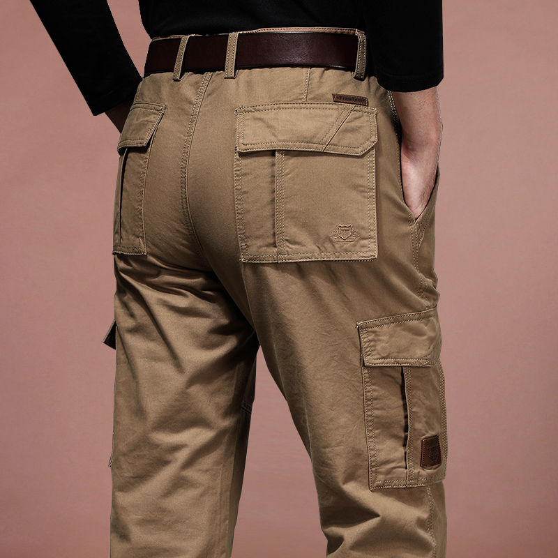 大码春秋季多口袋水洗纯棉休闲裤