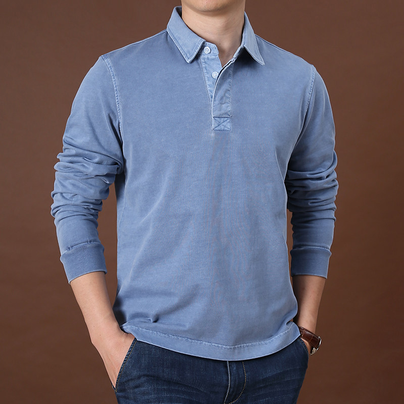 长袖t恤POLO衫男士大码宽松体恤衫2026春季厚款简约纯棉翻领上衣