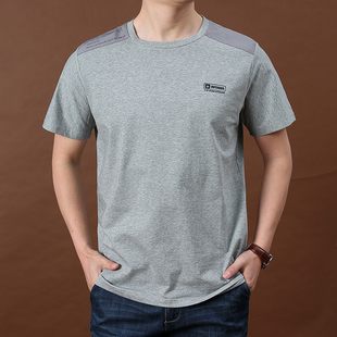 男时尚 2025夏季 t恤衫 宽松短袖 弹力纯色休闲舒适上衣服潮 圆领大码
