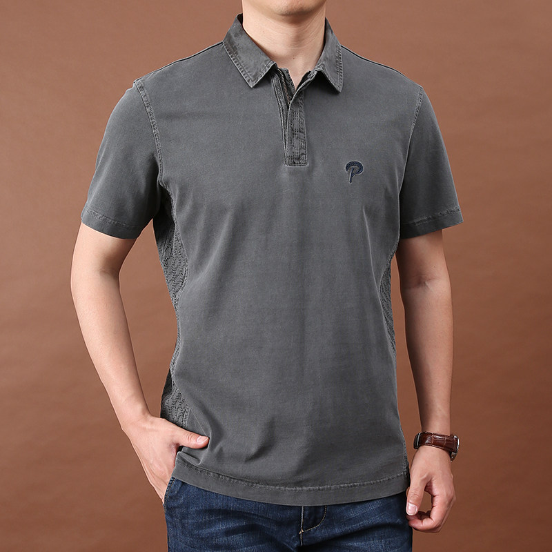 2025夏季男士大码宽松短袖t恤衫男时尚休闲水洗纯棉翻领POLO衫潮