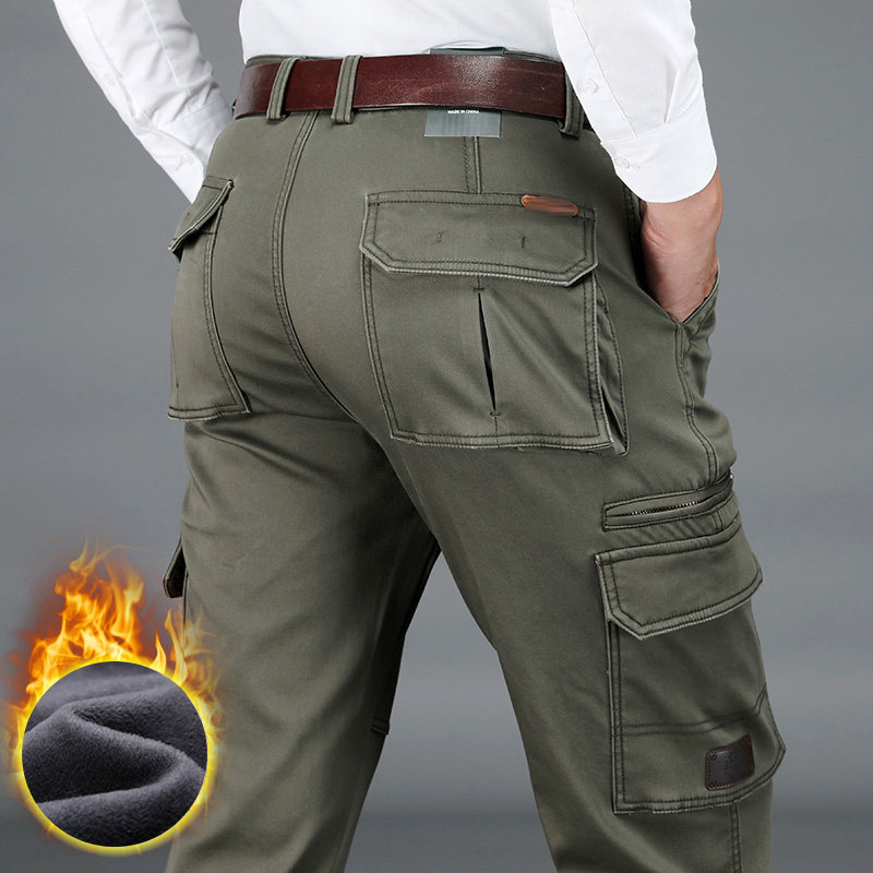 2025冬季加绒加厚大码宽松工装裤男时尚中腰直筒纯色多袋裤子潮,男装,休闲裤,淘宝优惠券,粉丝福利购,淘宝优惠卷