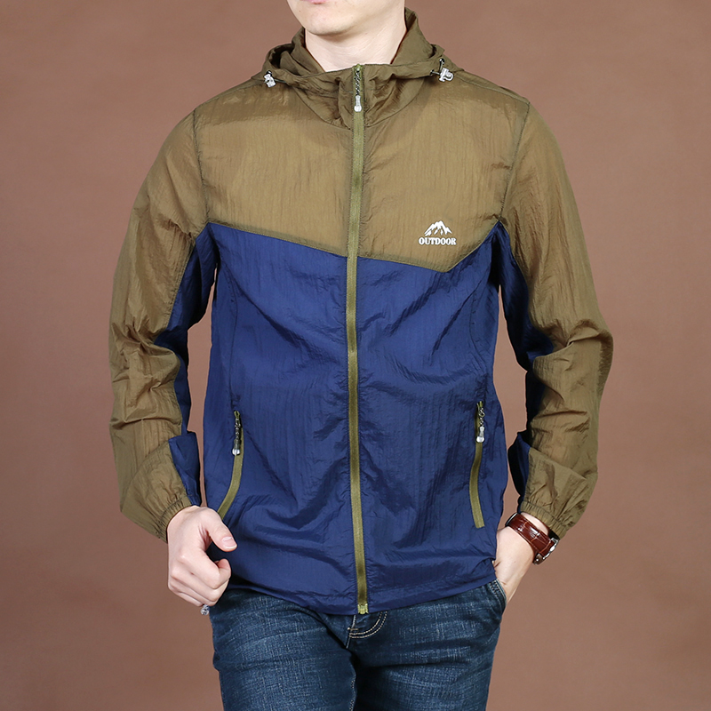 防晒衣男夏季户外轻薄宽松皮肤衣男时尚撞色钓鱼连帽防晒服外套潮