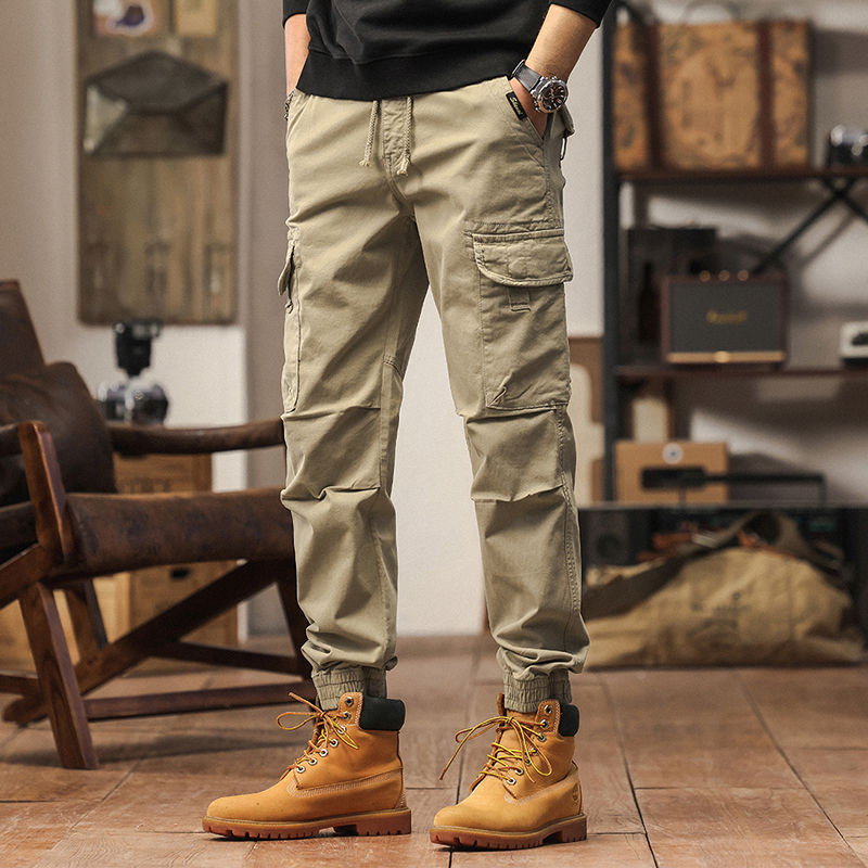 多口袋弹力工装裤束脚裤