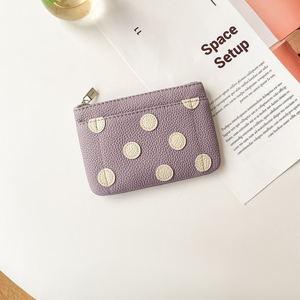 原创设计波点零钱包口红包真皮卡包钥匙包女款小钱包放耳机驾照夹