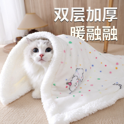 猫毯子小猫睡觉被子猫咪毛毯加厚冬季盖毯保暖羊羔绒珊瑚绒银渐层