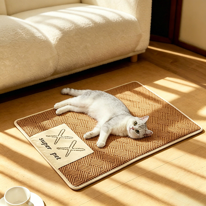 猫垫子睡觉用凉席四季通用猫咪夏季居家沙发平台垫编织草席垫可爱