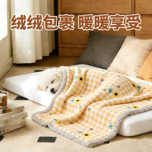 狗狗毛毯睡觉被子冬加厚小狗毯子秋冬季卡通可爱双层羊羔绒双面用