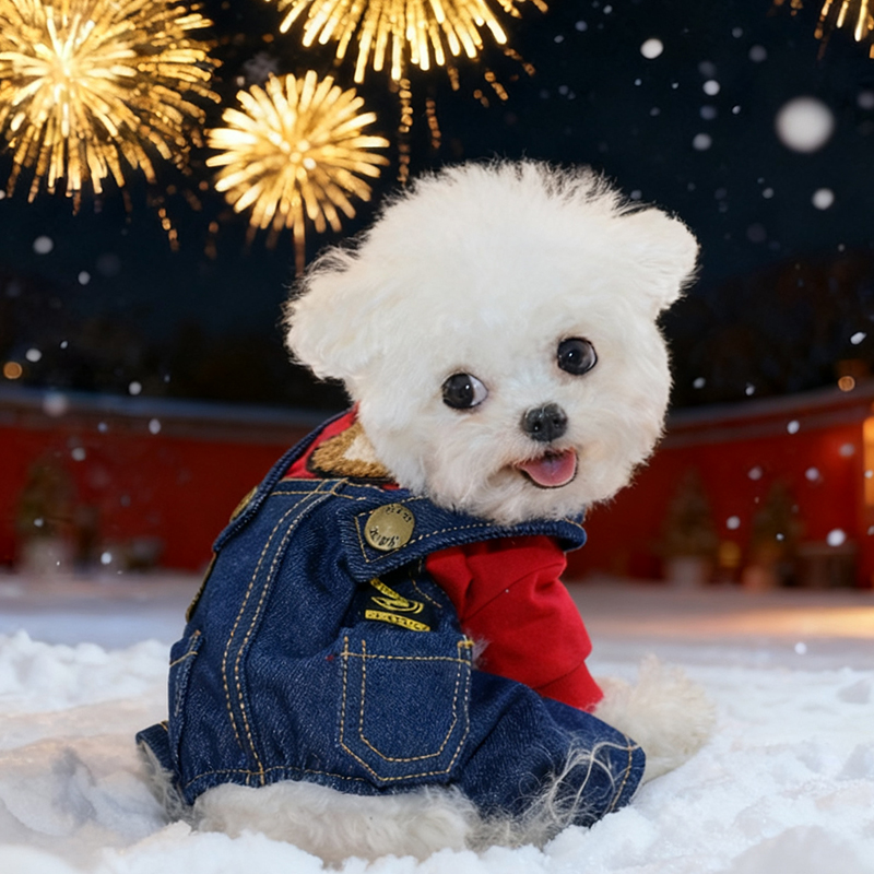 狗狗新年衣服冬季保暖过年喜庆约克夏泰迪红色背带裤防掉毛四脚衣