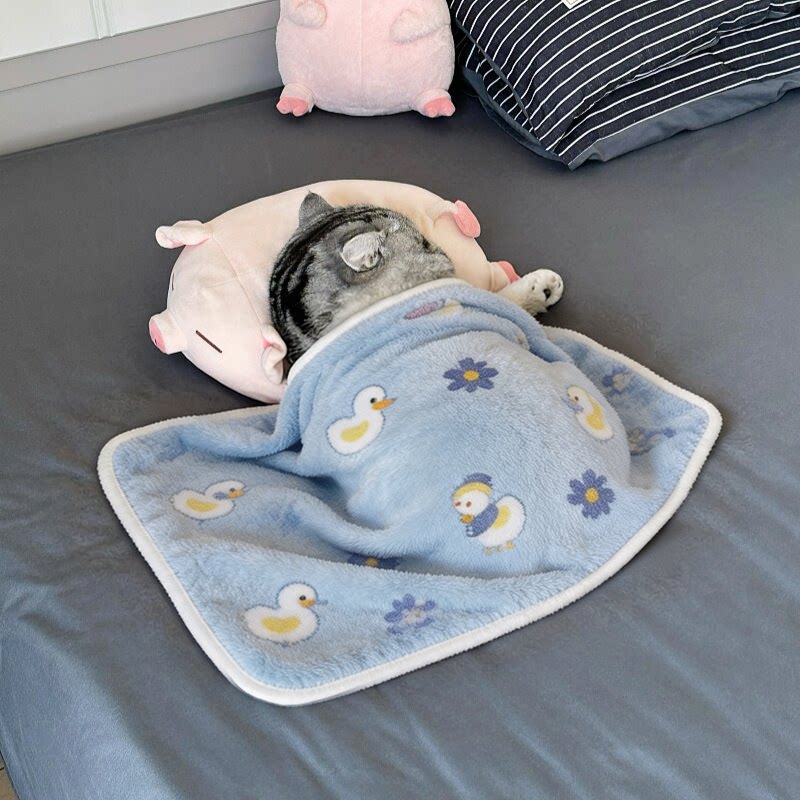 猫毯子踩奶冬天猫咪专用小被子银渐层加厚毛绒毯卡通珊瑚绒金渐层