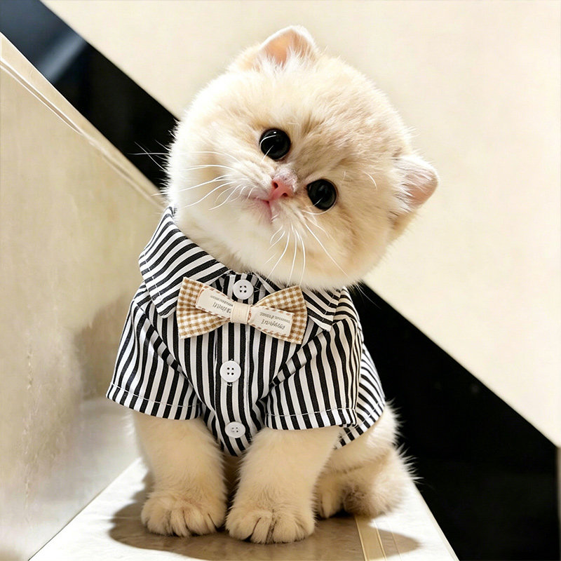 小猫衣服薄款幼猫夏天防掉毛猫咪高颜值金渐层韩版条纹衬衫德文猫图片