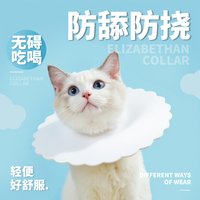 猫咪周抛型伊丽莎白圈可吃饭可调节柔软防舔伤口项圈简约可爱脖套