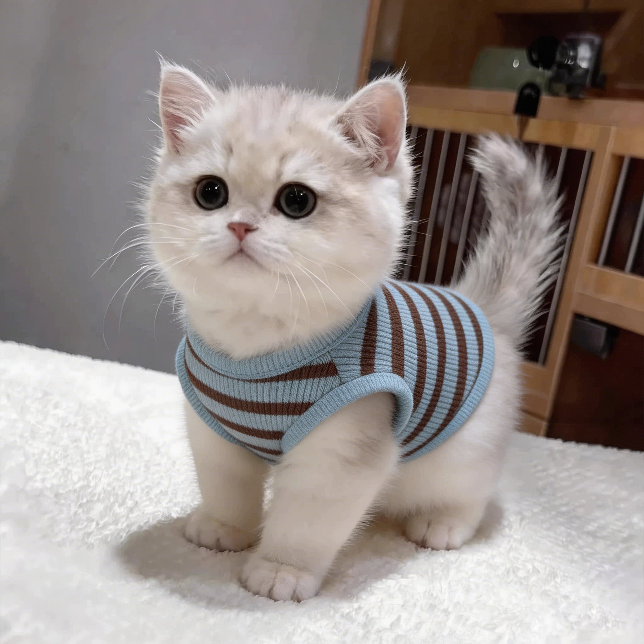 猫咪衣服防掉毛薄款夏天幼猫夏季背心条纹冰丝日常宠物衣服针织衫图片