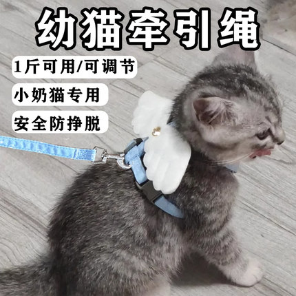 小猫牵引绳猫咪专用防挣脱两个月幼猫绳子工字型可调节翅膀小奶猫