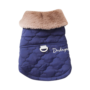 狗狗帅气冬装可带牵引绳的遛狗衣服毛领背心款两脚衣棕色泰迪博美