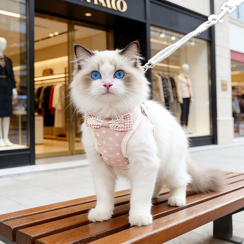 猫咪牵引绳遛猫绳子德文猫背心式冬蝴蝶结遛猫绳布偶猫外出胸背带