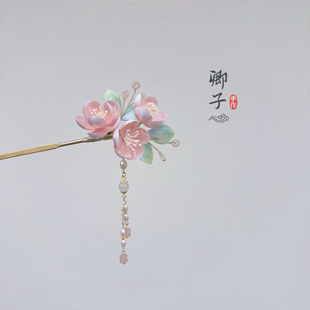 『桃风吟』卿子手作原创设计非遗绒花发簪桃花春天日常小清新步摇