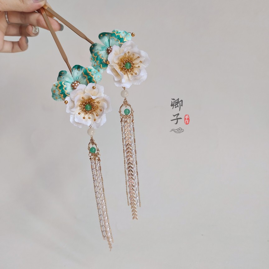 『浮香曲』卿子手作原创设计绒花蝴蝶流苏发簪汉服步摇非遗绒花