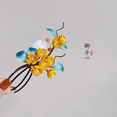 『折桂令』卿子手作原创桂花发簪非遗绒花国风头饰月桂中秋发饰