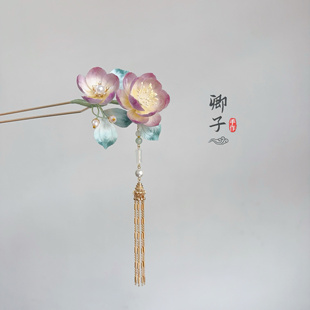 『芙影』卿子手作非遗绒花发簪芙蓉花步摇汉服头饰国风手工绒花