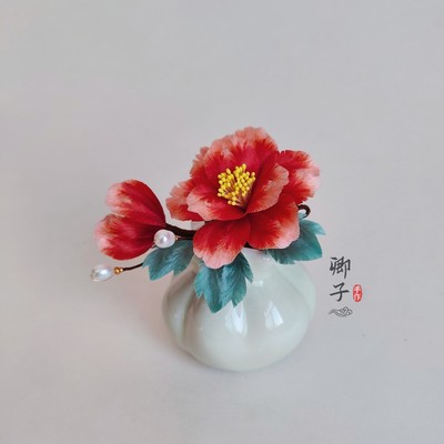 『苏幕遮』卿子手作非遗绒花发簪牡丹花古风发饰蚕丝绒花古风发簪