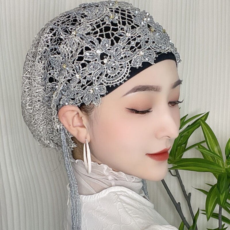 回帽子头巾女包头帽子纯手工流苏帽纱巾时尚套头蕾丝镂空帽盖头