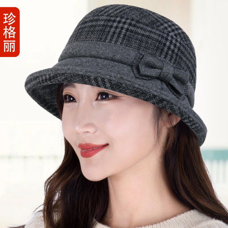 秋冬季中老年人帽子女士加厚毛呢妈妈盆帽春秋奶奶礼帽洋气渔夫帽