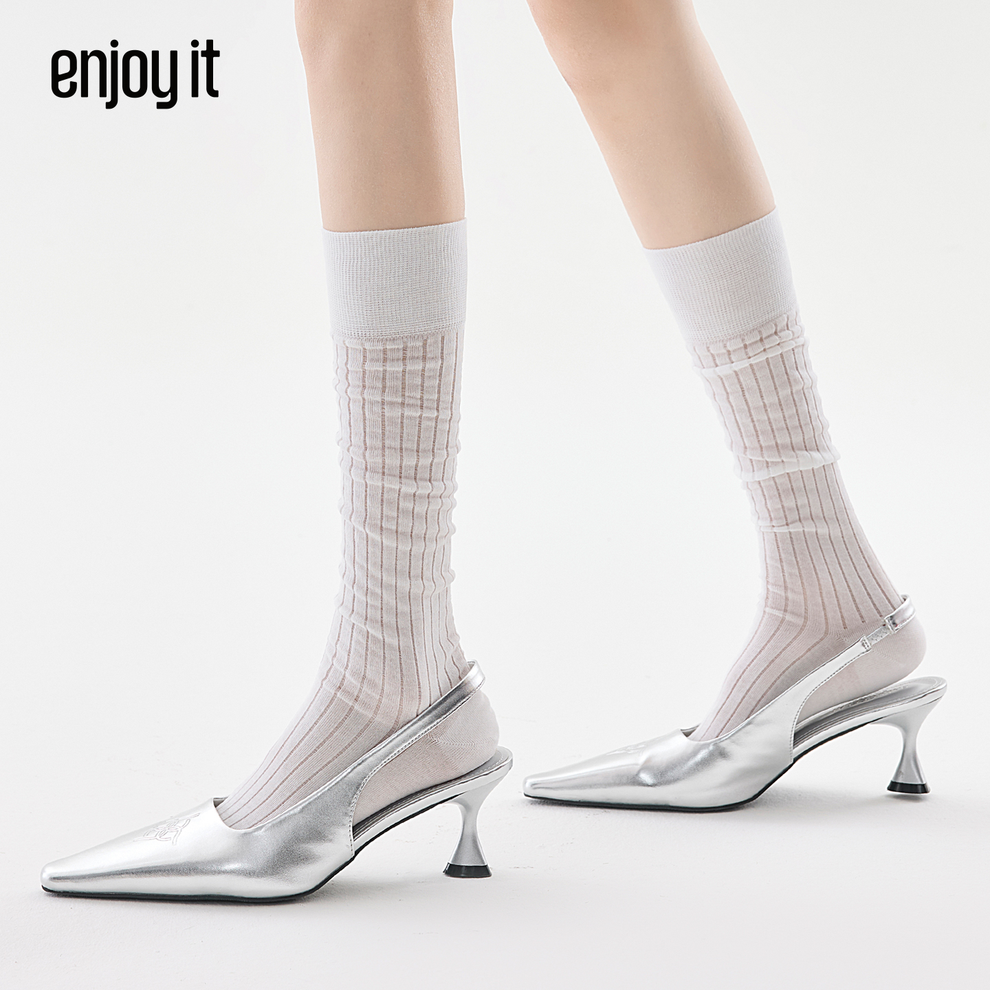 Enjoy it小腿袜女夏季薄款MIU系芭蕾风JK袜子白色无骨中筒堆堆袜
