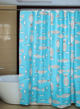 卫生间浴帘卡通鱼防水防霉加厚挂帘浴室隔断帘子免打孔窗帘门帘布