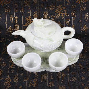 天然玉茶具岫玉茶具玉器玉雕茶具玉茶壶茶杯一套蓝田茶具套装精品