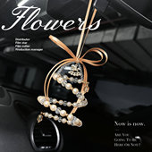 高级轻奢汽车珍珠水晶挂件治愈系车载后视镜吊坠梦幻木马车内装 饰