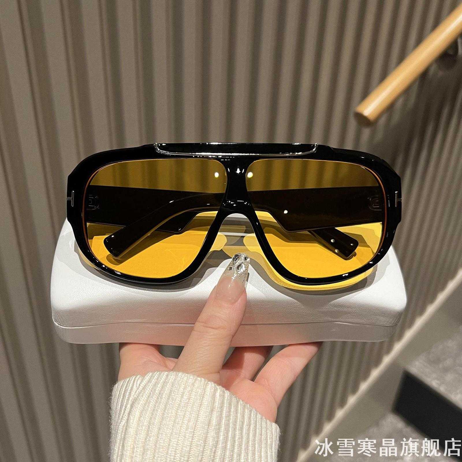粗框黑边双梁大墨镜款彩色镜片网红穿搭个性出街装饰太阳眼镜
