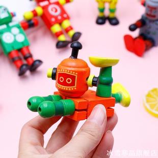 益智摆件学生人偶小礼品奖品变形机器人木质分享木头人生日礼物