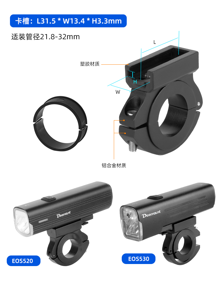 适用前灯底座前灯支架猫眼BTK06筒夹座骑表架延长接口绑带打气筒