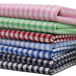 弹力蓝白 黑色格子氨纶服装布料做手工DIY工作服连衣裙面料粉色小