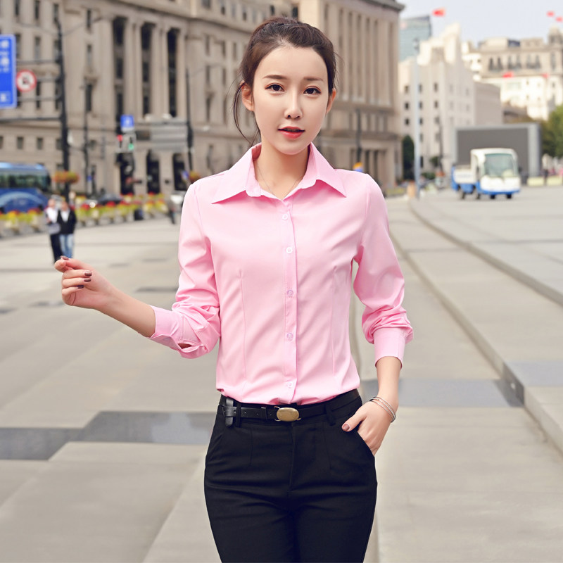 2023新品女衬衫长袖修身款职业女士衬衣秋季打底衫职业衬衣女装