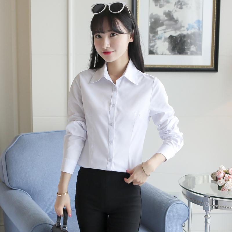 韩版白衬衫女长袖修身款职业正装OL工作服女式棉衬衣打底衫秋季装