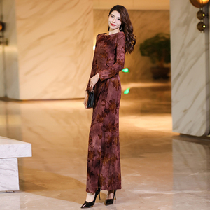 高端精致连衣裙长袖气质显瘦2025春秋新款高级感超长裙到脚踝1788